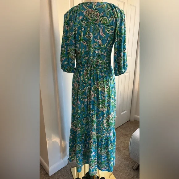 NWT! Lilly Pulitzer Brantley Midi Wrap Dress Cumulus Blue Chick Magnet Size M - Picture 10 of 12